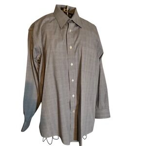 Gant Mens Wrinkle-Less Pinpoint Oxford Glen Plaid Shirt 16 32/33 Gray Red